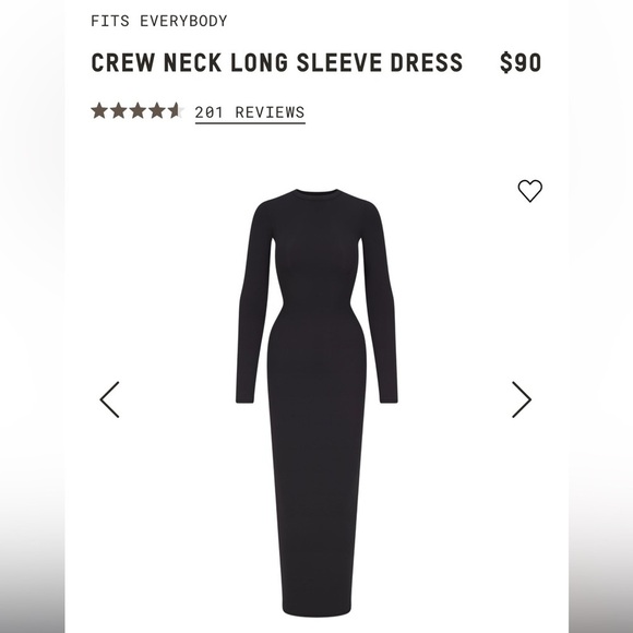 SKIMS FITS EVERYBODY CREW NECK LONG SLEEVE DRESS Onyx Black S Small NWT New - Picture 7 of 7